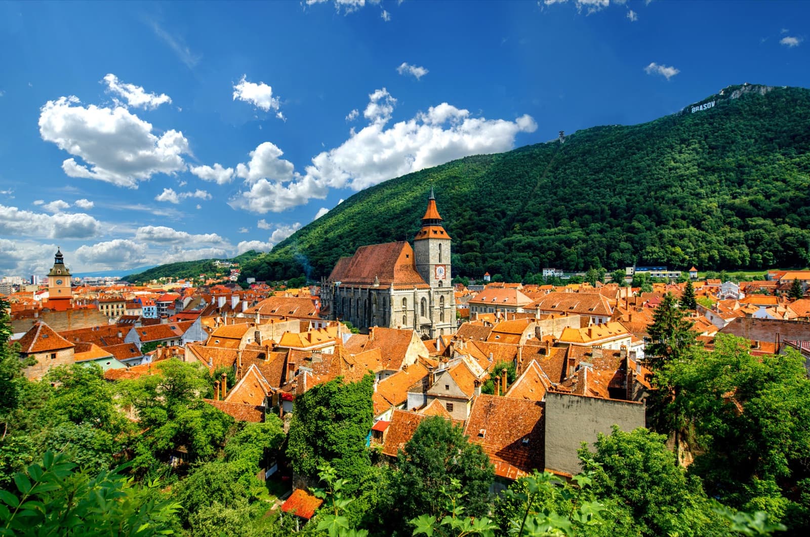 The Tâmpa Mountain sign overlooking Brașov's old town