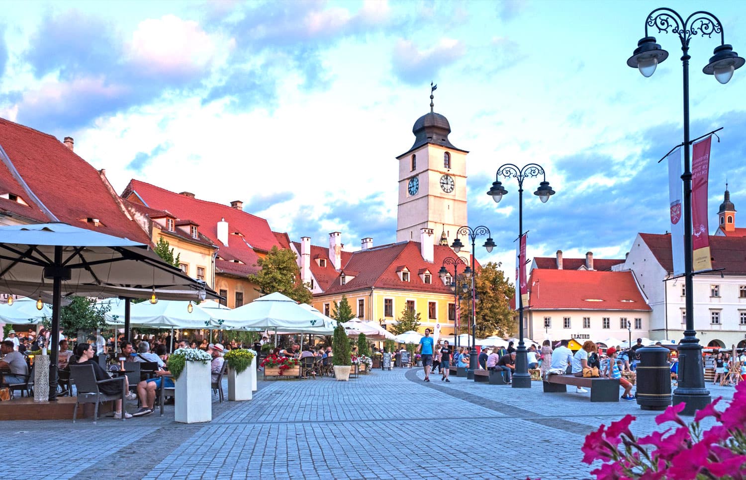 Piața Mică, the Small Square, at sunset